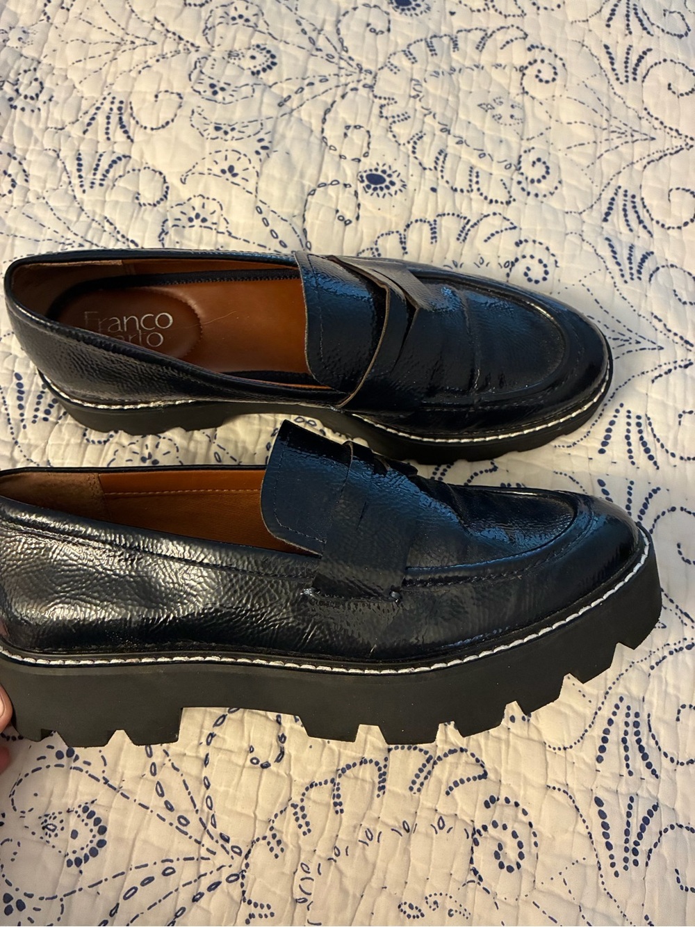 Franco Sarto Black Lug Sole Penny Loafers - size 8.5